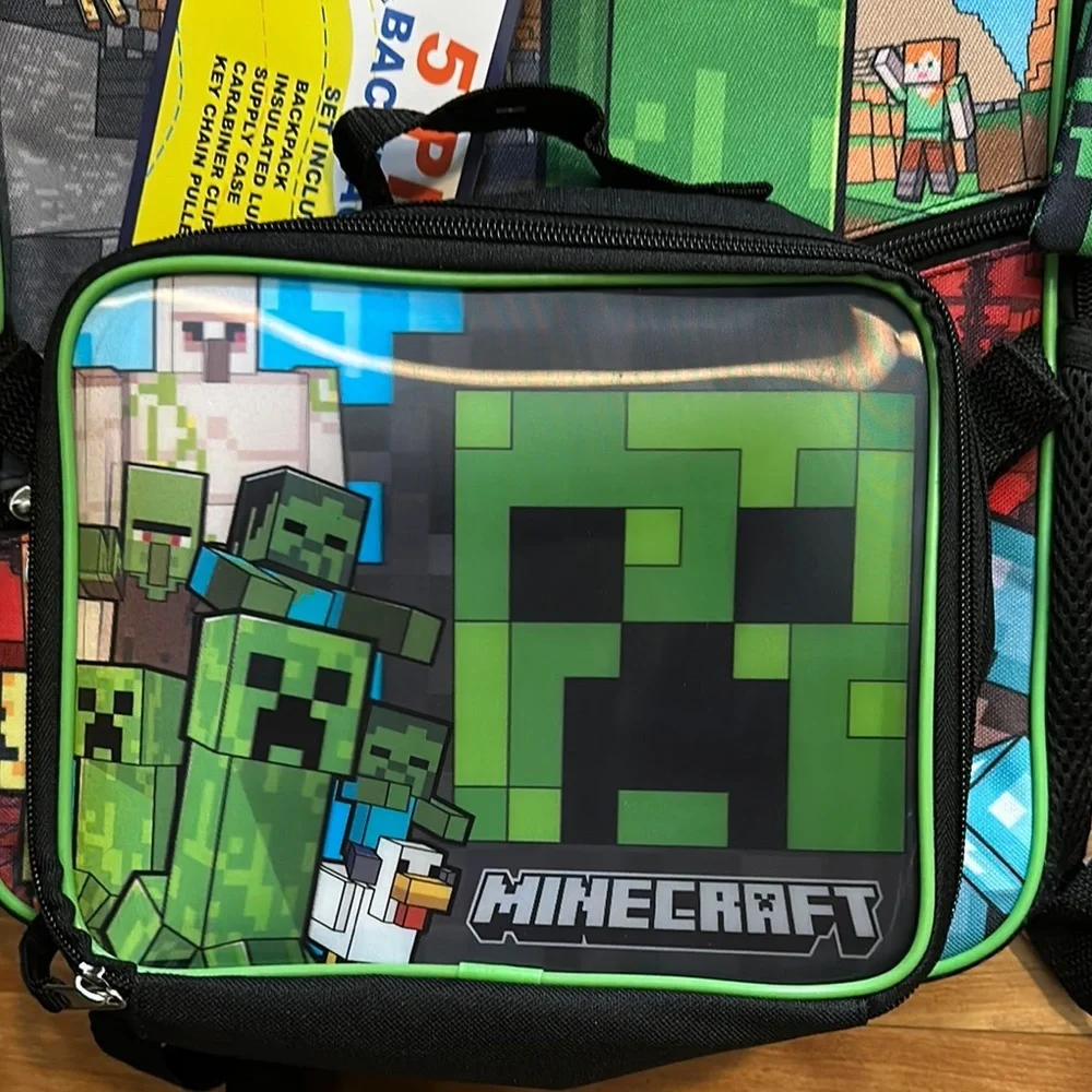 Green and Black Minecraft Creeper Backpack Set
